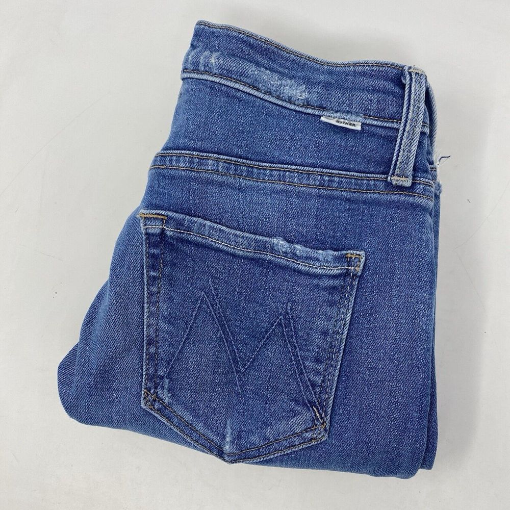 Mother Women 25 Blue Distressed Destroyed ButtonFly The Tripper Ankle Fray Jeans